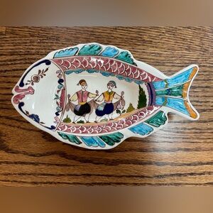 Vintage hand painted French fish dish